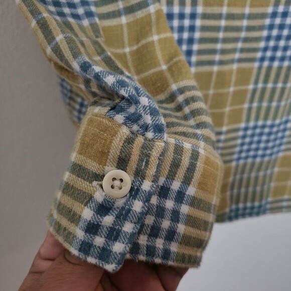 American Eagle Shirt Large Yellow Plaid Flannel Shacket Casual Cozy Fall - Picture 8 of 10